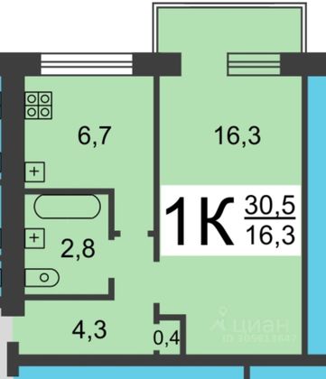 Продажа 1-комнатной квартиры 30,2 м², 1/5 этаж