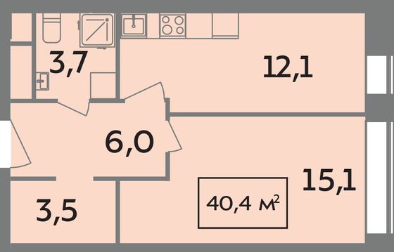 Продажа 1-комнатной квартиры 40,4 м², 12/14 этаж
