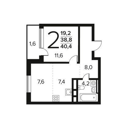 Продажа 2-комнатной квартиры 40,4 м², 2/11 этаж