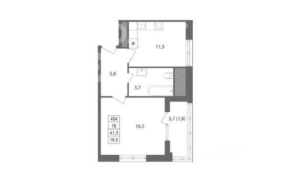 Продажа 1-комнатной квартиры 41,3 м², 2/18 этаж