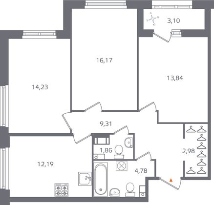 Продажа 3-комнатной квартиры 76,9 м², 7/17 этаж