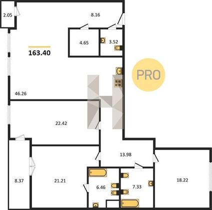 Продажа 3-комнатной квартиры 163,4 м², 2/9 этаж