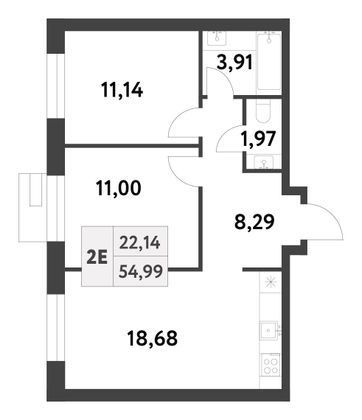 Продажа 2-комнатной квартиры 55 м², 6/16 этаж