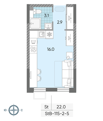 Продажа квартиры-студии 22 м², 5/24 этаж