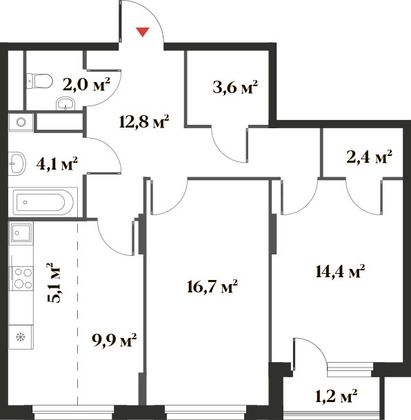 72,2 м², 3-комн. квартира, 3/6 этаж