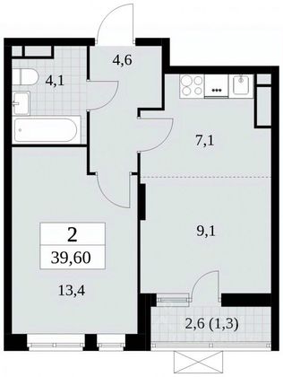 Продажа 2-комнатной квартиры 39,6 м², 11/12 этаж