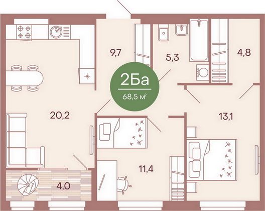 Продажа 2-комнатной квартиры 68,5 м², 2/17 этаж