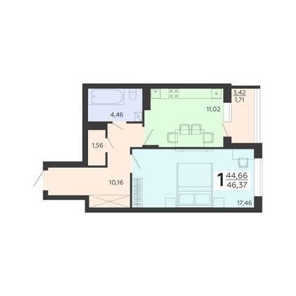 Продажа 1-комнатной квартиры 46,4 м², 14/18 этаж