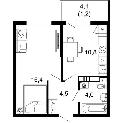 36,9 м², 1-комн. квартира, 3/17 этаж