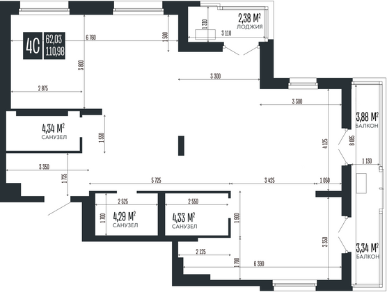 Продажа 4-комнатной квартиры 111 м², 13/15 этаж