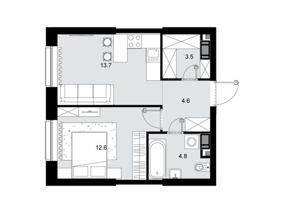 Продажа 1-комнатной квартиры 39,2 м², 22/28 этаж