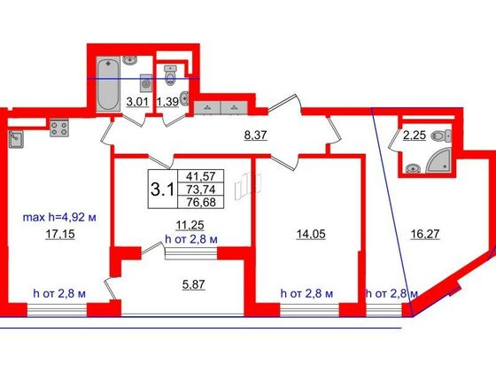 Продажа 3-комнатной квартиры 73,7 м², 4/4 этаж