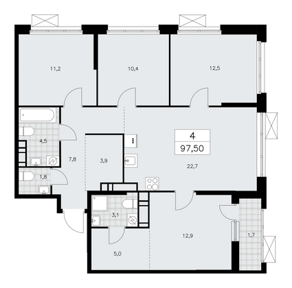 97,5 м², своб. планировка, 16/16 этаж