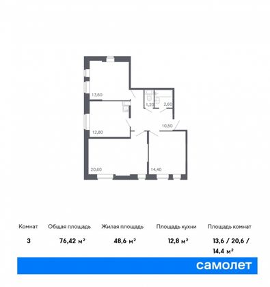 Продажа 3-комнатной квартиры 76,4 м², 1/9 этаж