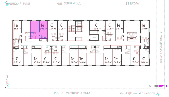 36,7 м², 1-комн. квартира, 13/23 этаж