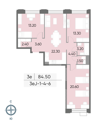 84,5 м², 3-комн. квартира, 5/30 этаж