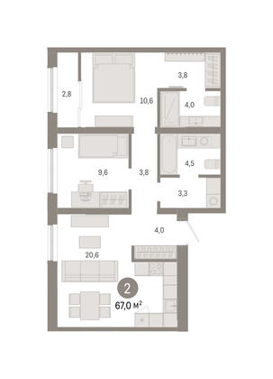 Продажа 2-комнатной квартиры 67 м², 7/7 этаж