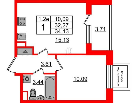 Продажа 1-комнатной квартиры 32,3 м², 1/5 этаж