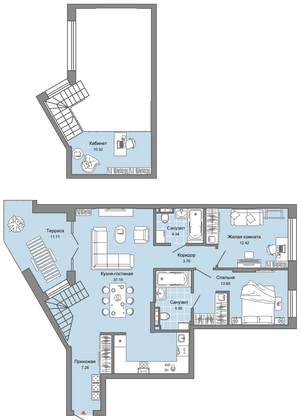 84 м², 3-комн. квартира, 1/8 этаж