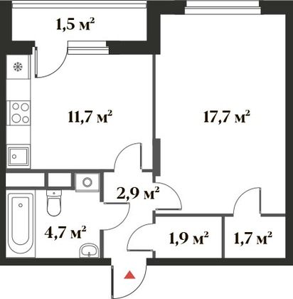 42,1 м², 1-комн. квартира, 3/6 этаж