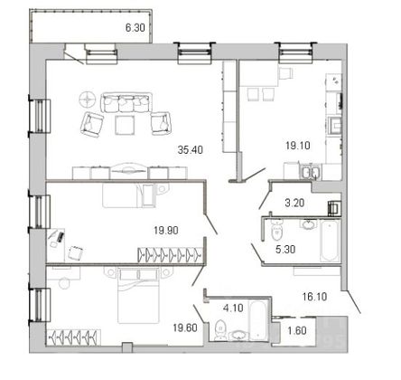 Продажа 3-комнатной квартиры 124,5 м², 6/7 этаж