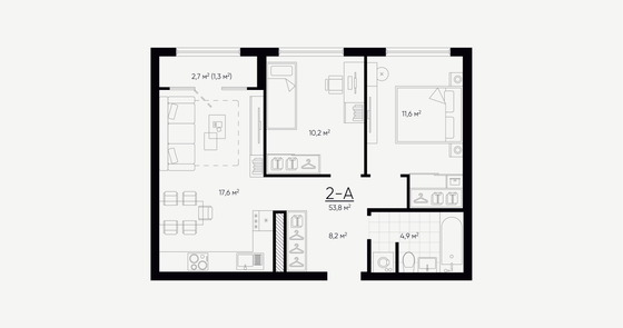 Продажа 2-комнатной квартиры 53,9 м², 2/24 этаж