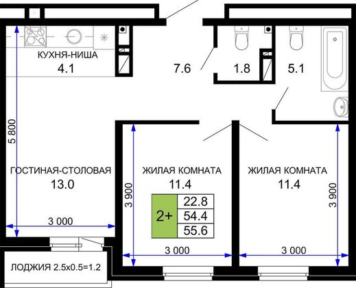 Продажа 2-комнатной квартиры 56 м², 13/16 этаж