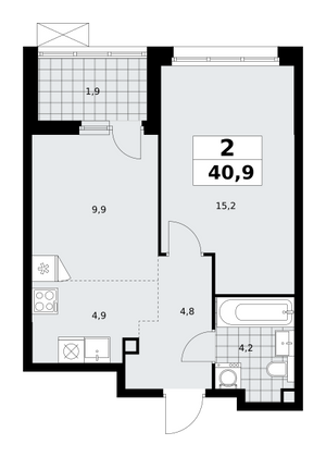 40,9 м², 2-комн. квартира, 2/18 этаж