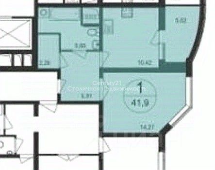 Продажа 1-комнатной квартиры 41,9 м², 22/25 этаж