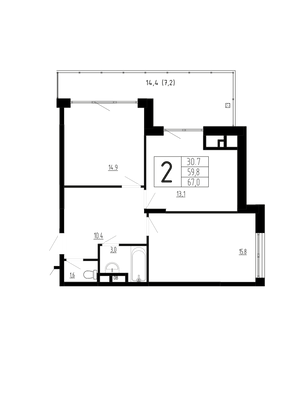 Продажа 2-комнатной квартиры 67 м², 4/4 этаж