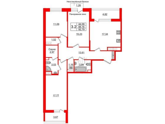 Продажа 3-комнатной квартиры 88,2 м², 9/9 этаж