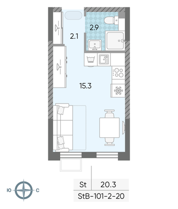 Продажа квартиры-студии 20,3 м², 4/24 этаж