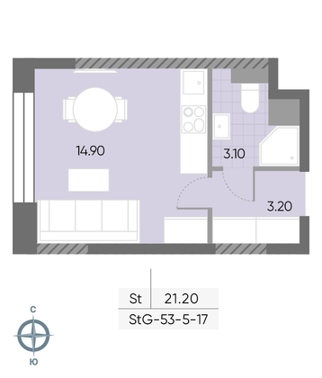 Продажа квартиры-студии 21,2 м², 9/30 этаж