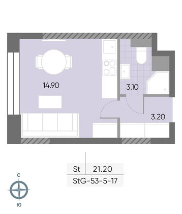 Продажа квартиры-студии 21,2 м², 13/30 этаж