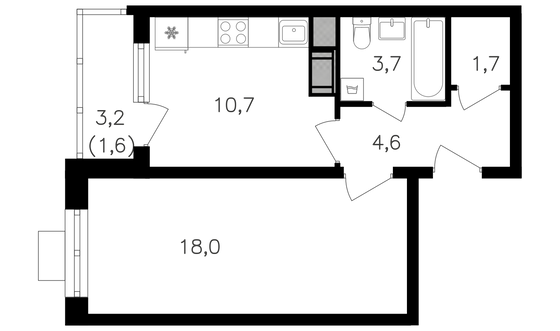 Продажа 1-комнатной квартиры 41,2 м², 7/25 этаж