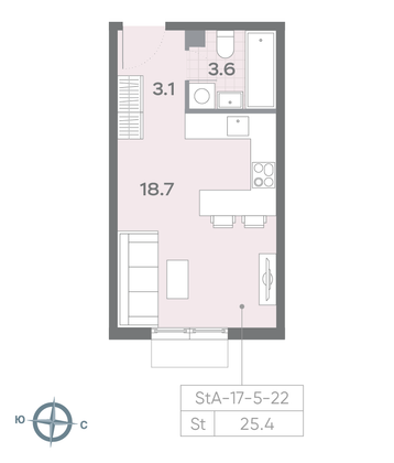 Продажа квартиры-студии 25,4 м², 10/23 этаж