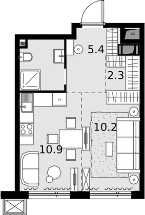 32,9 м², 1-комн. квартира, 23/28 этаж