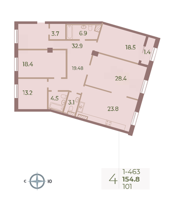 Продажа 4-комнатной квартиры 154,8 м², 6/9 этаж