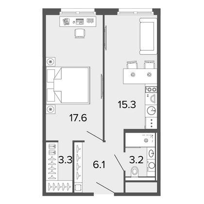 45,2 м², 1-комн. квартира, 6/13 этаж