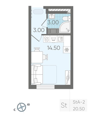 Продажа квартиры-студии 20,5 м², 21/25 этаж