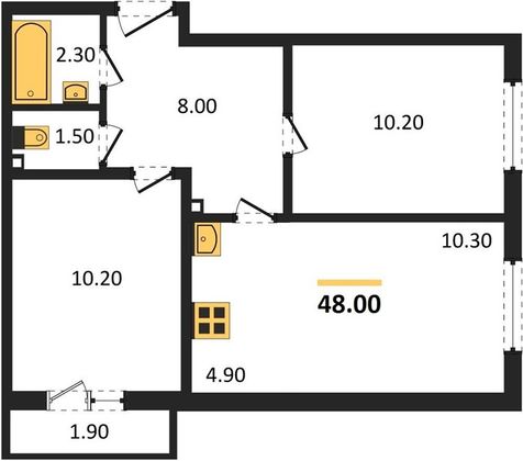 Продажа 2-комнатной квартиры 48 м², 3/8 этаж