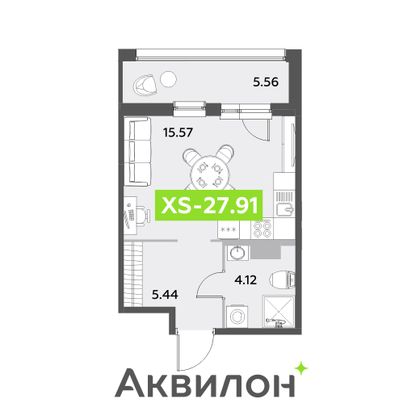 27,9 м², студия, 11/12 этаж