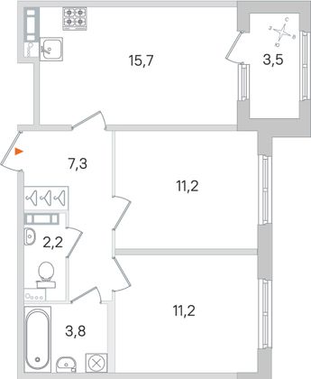 Продажа 2-комнатной квартиры 53,2 м², 3/4 этаж