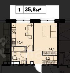 Продажа 1-комнатной квартиры 35,8 м², 8/33 этаж