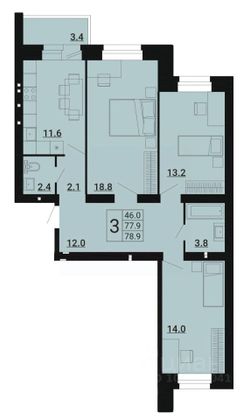 Продажа 3-комнатной квартиры 78,9 м², 4/8 этаж
