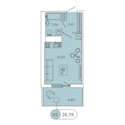 26,8 м², студия, 2/12 этаж