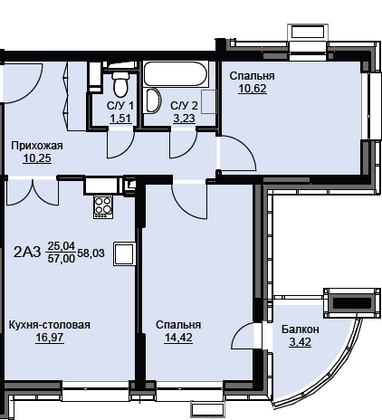 Продажа 2-комнатной квартиры 58 м², 8/17 этаж