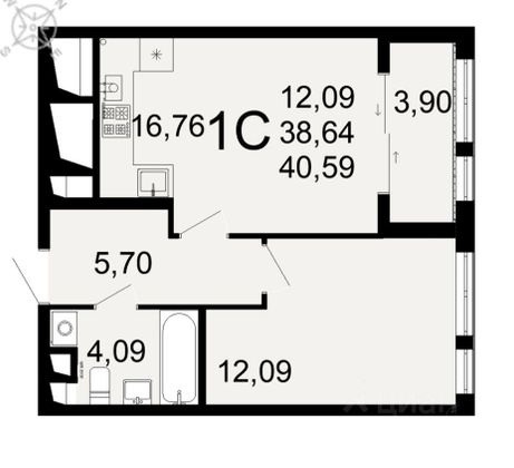 Продажа 1-комнатной квартиры 40,6 м², 16/26 этаж