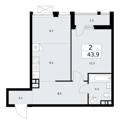 43,9 м², 2-комн. квартира, 7/18 этаж