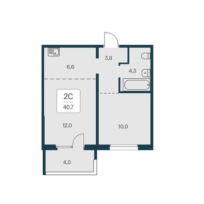 40,7 м², 2-комн. квартира, 1/17 этаж